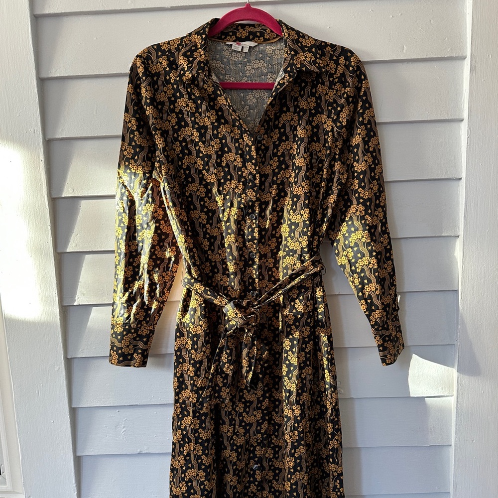 Boden midi shirt dress in black and gold pattern